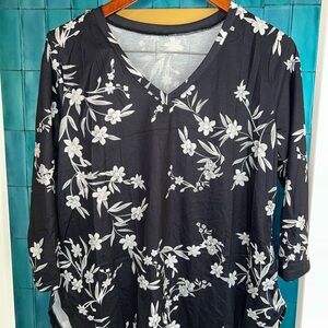 Curated Black Floral V-Neck Tunic